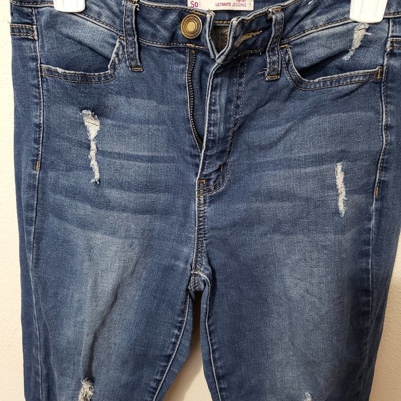 SO Faded Distressed Jeans High Rise Jegging Size 7 Juniors - Picture 3 of 9